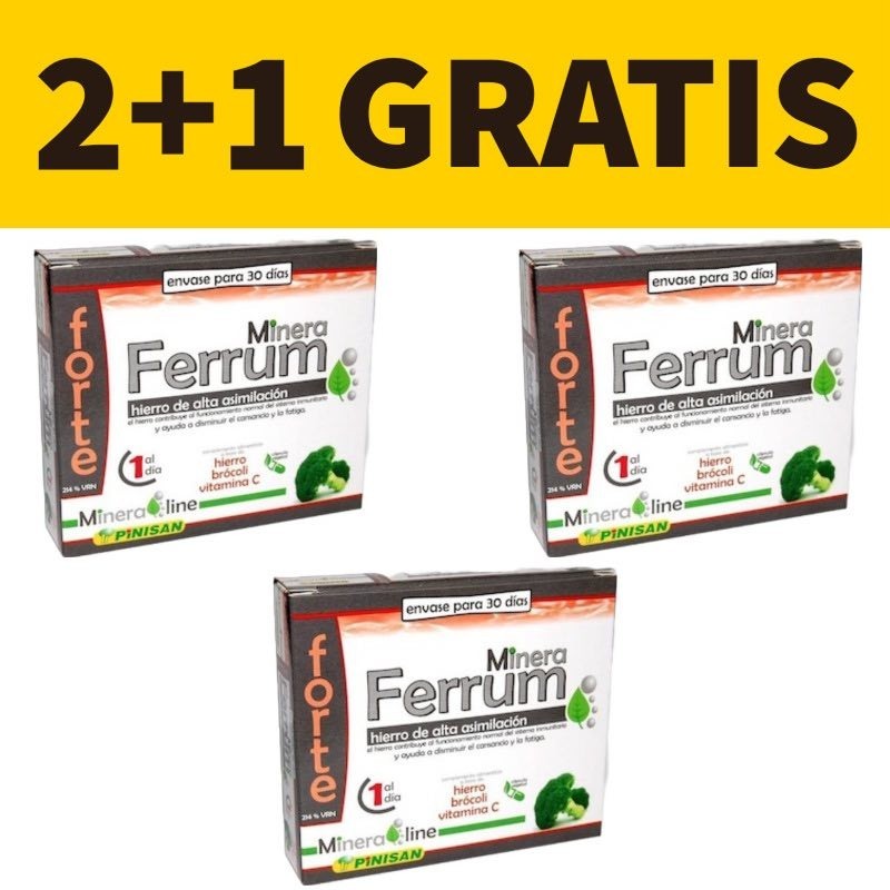 Minera Ferrum Forte 30 Cápsulas, Pack 2+1 Gratis en Vitasanis, Herbolario Online.