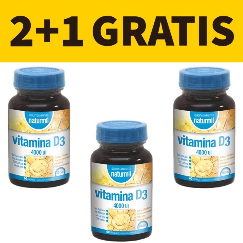 Vitamina D3 | Naturmil | 4.000 UI | 2+1 Gratis | Vitasanis