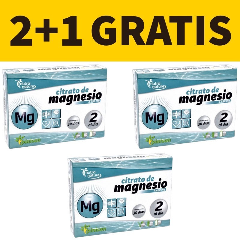 Citrato de Magnesio | 60 Comprimidos | Pinisan | Pack 2+1 Gratis